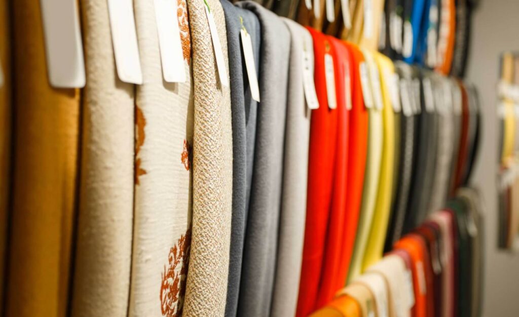 colorful fabric textile on showcase in store AWLQ8D4