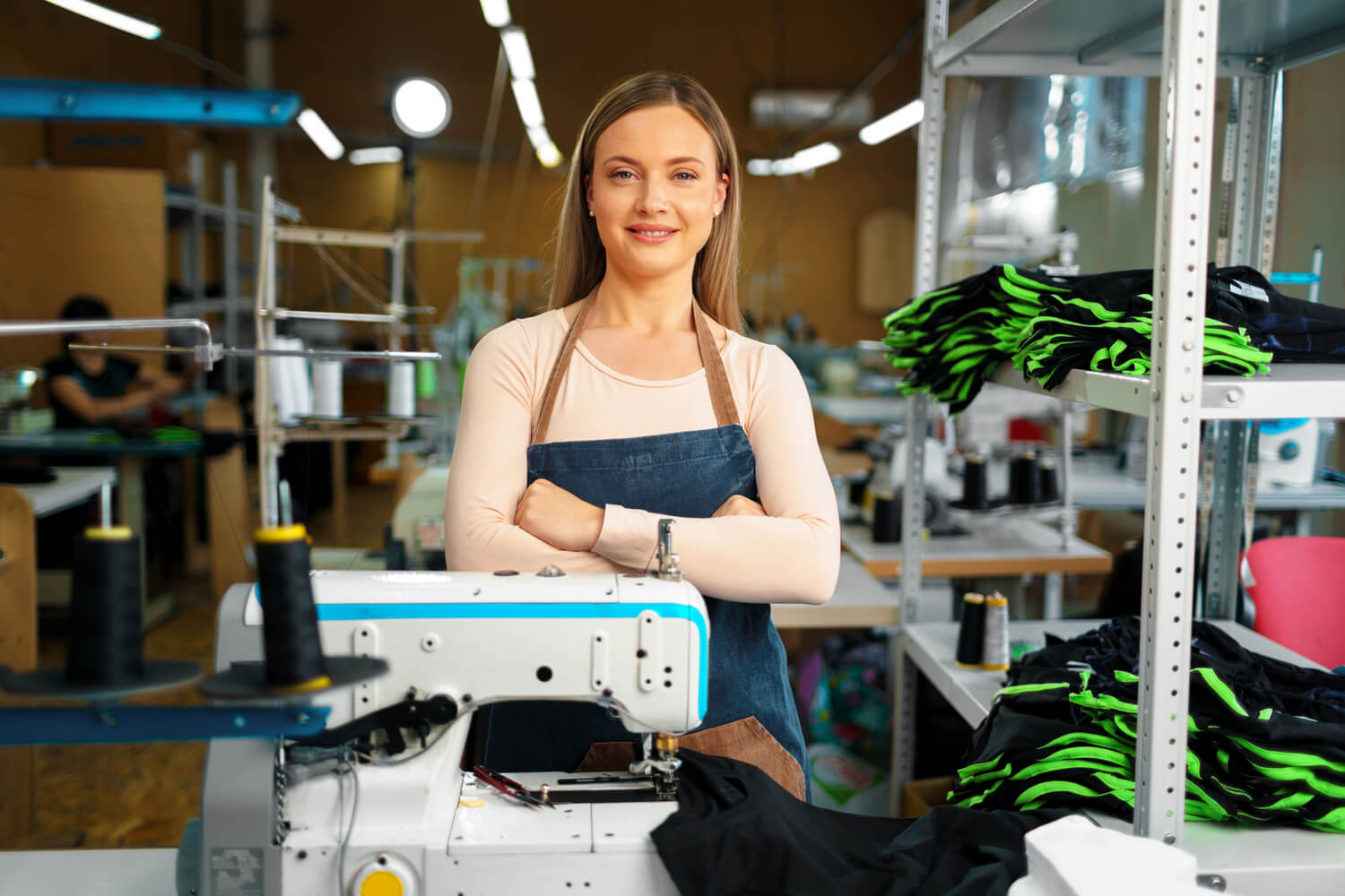 portrait of a seamstress standing at working place 6W2RSMF